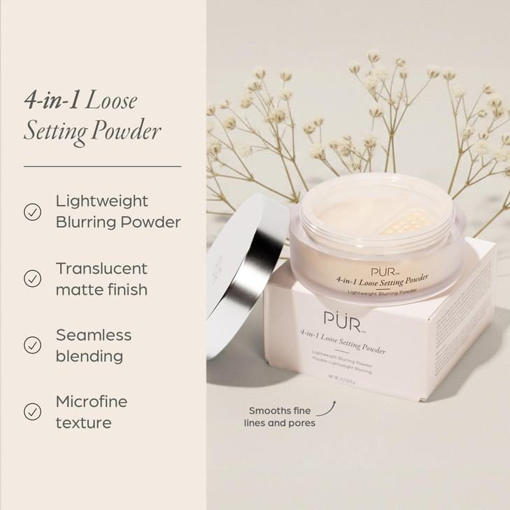 PUR 4in1 Loose Setting Powder Translucent Finishing Powder Sets Smooths Makeup Lightweight Blurring Face Powder for Oily