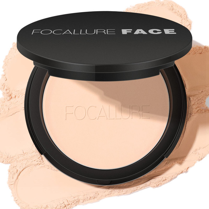FOCALLURE Flawless Pressed Powder Control Shine Smooth Complexion Pressed Setting Powder Foundation Makeup Portable Face