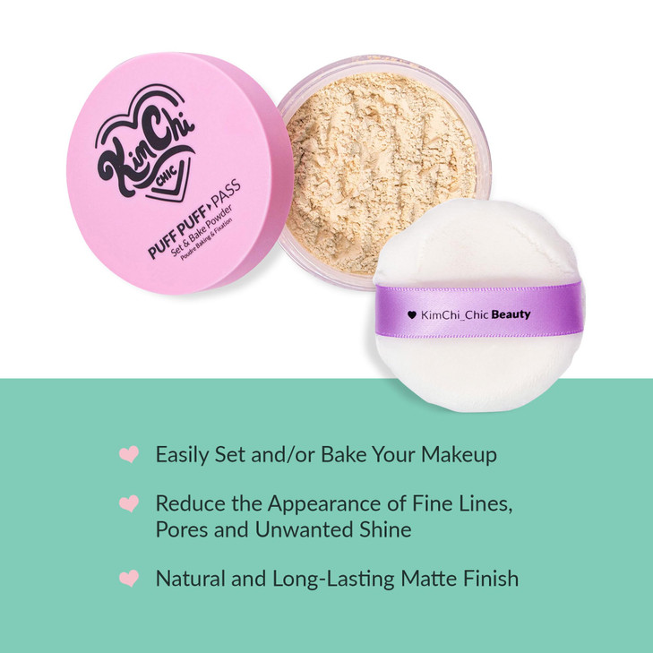 KimChiChic Beauty Puff Puff Pass Set and Bake Setting Powder for Makeup Extra Fluffy Loose Face Powder Poof Soft Natural