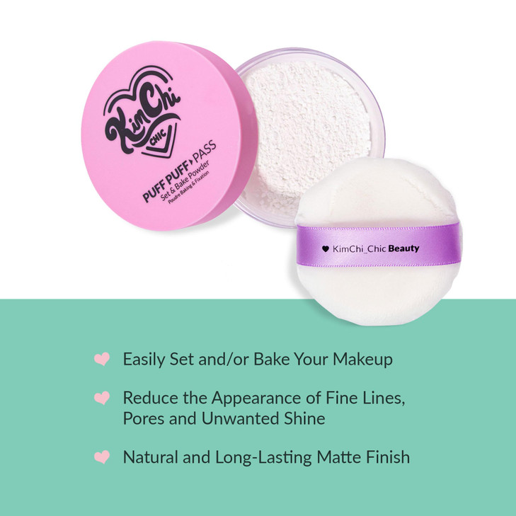 KimChiChic Beauty Puff Puff Pass Set and Bake Setting Powder for Makeup Extra Fluffy Loose Face Powder Poof Soft Natural