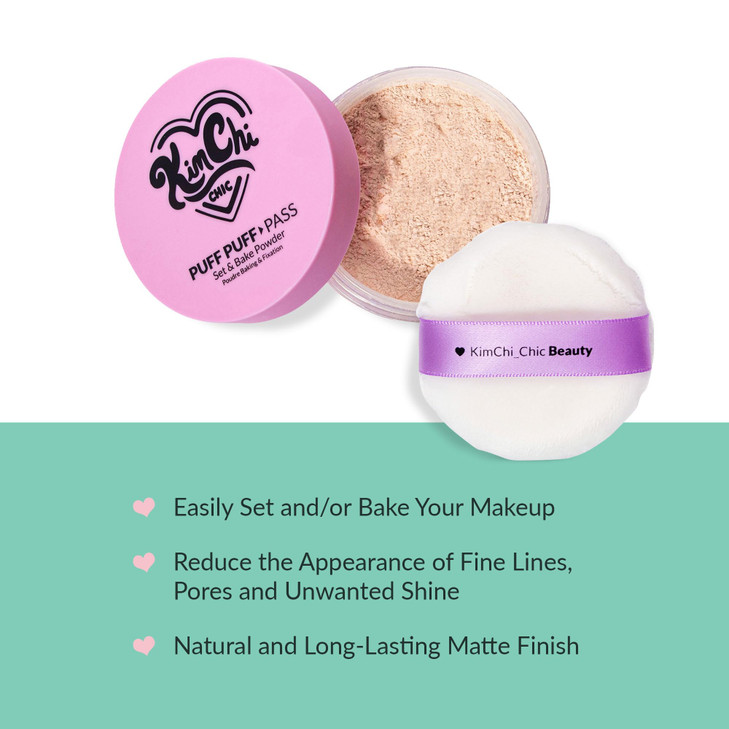 KimChiChic Beauty Puff Puff Pass Set and Bake Setting Powder for Makeup Extra Fluffy Loose Face Powder Poof Soft Natural