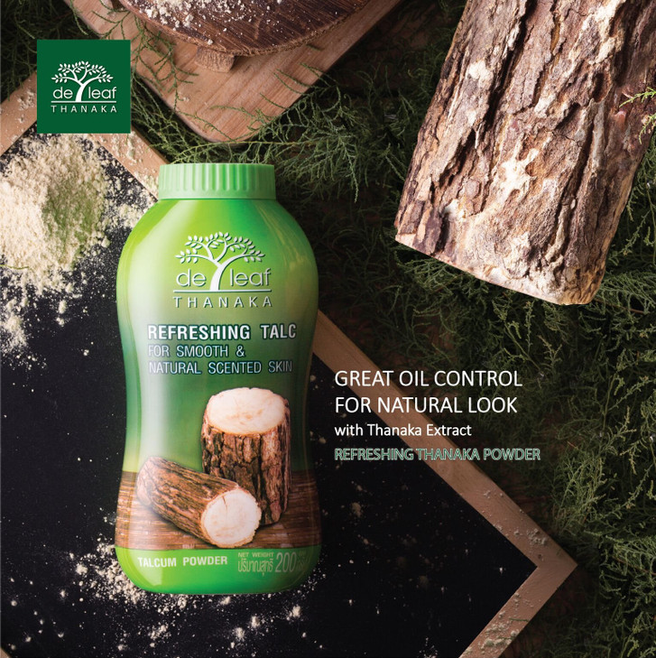 DE LEAF THANAKA Refreshing Talc Smooth and Natural Scented Skin Talcum Powder Beauty Skincare Face Body Clean Fresh Cool