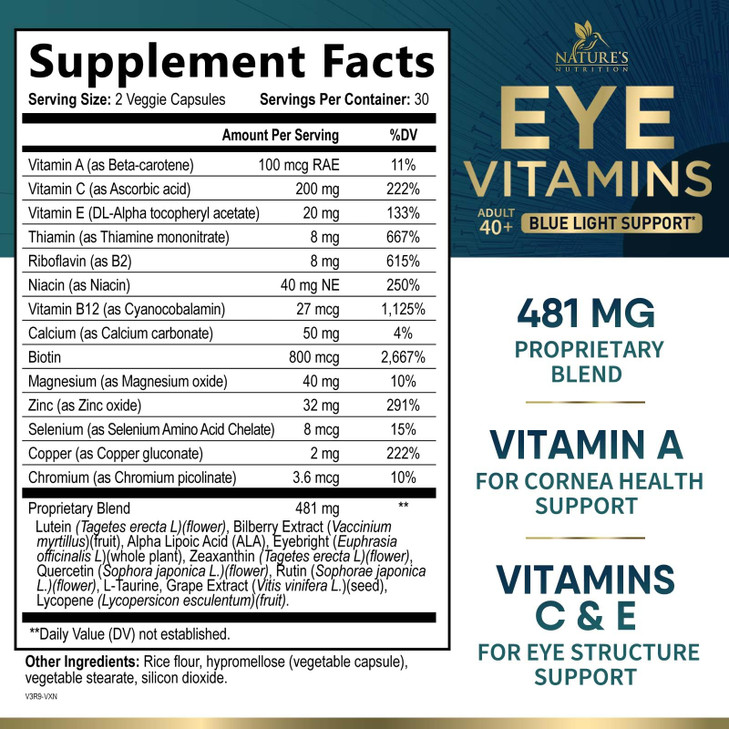 Eye Vitamins Supplements - 3x Strength Eye Health Vitamin with Lutein and Zeaxanthin - Vision Macular Health & Dry Eyes Support With Zinc, Vitamins C