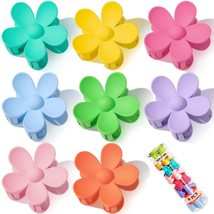 Flower Hair Claw Clips Flower Hair Clips 8PCS Cute Hair Clip Matte Hair Clips Big Claw Clip Strong Hold Jaw Daisy Clip Barrettes Large Hair Clamps Th