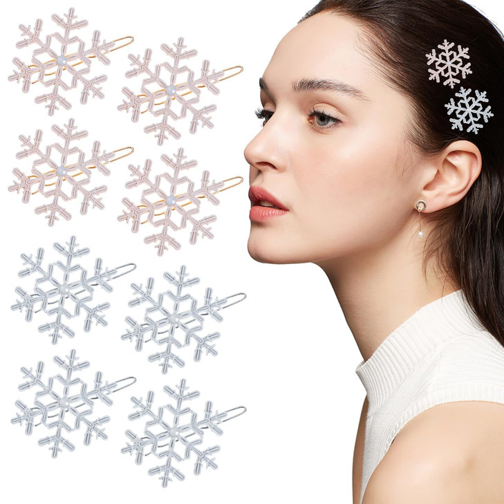 Lurrose Christmas Snowflake Hair Clips 8Pcs Snowflake Hair Barrettes Gold Shiny Bobby Pins Xmas Hair Styling Tools for Christmas Hair Decoration online at globaldelivered