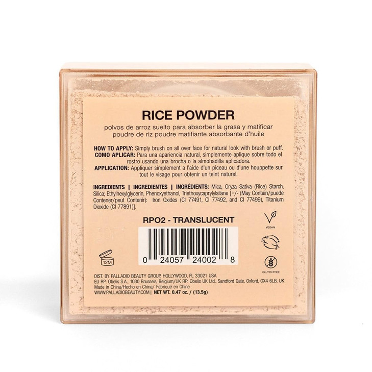 Palladio Rice Powder Loose Setting Powder Absorbs Oil Leaves Face Looking and Feeling Smooth Helps Makeup Last Longer Fo