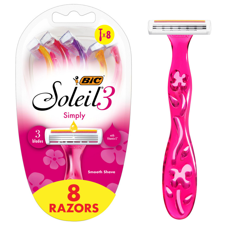 BIC Soleil Simply Smooth Women's Disposable 3 Blade Razors, Moisture Strip and Comfortable Handle, 8-Pack for Skin Care Routine Kit online at globaldelivered