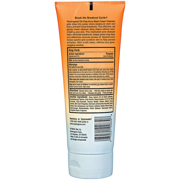 Neutrogena OilFree Acne Wash Cream Cleanser 67 Ounce
