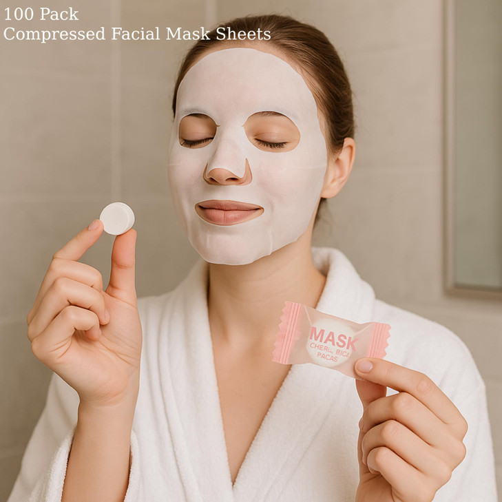 100pcs Compressed Facial Mask Sheet, Disposable Pure Cotton Facial Mask Sheets for Skin Care DIY Facial Wrapped Paper for Home Beauty Salon