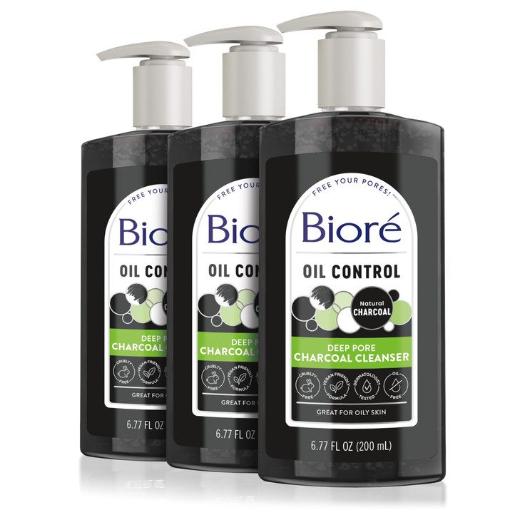 Biore Deep Pore Charcoal Face Wash Daily Facial Cleanser for Dirt Makeup Removal for Oily Skin 677 Oz Pack of 3