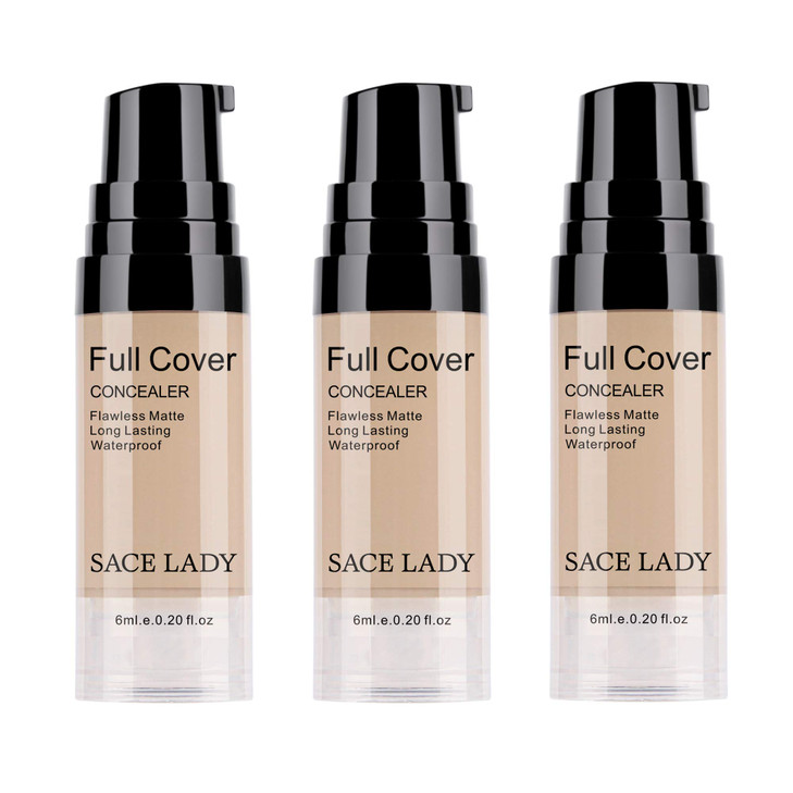 3 Pack Pro Full Cover Liquid Concealer Waterproof Smooth Matte Flawless Finish Creamy Concealer Foundation for Eye Dark