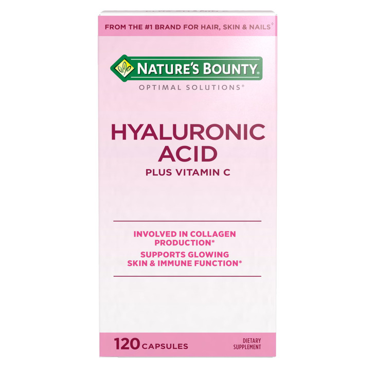 Nature's Bounty Vitamin C and Hyaluronic Acid Supplement, Supports Glowing Skin, Immune Function & Collagen Production, 120 Capsules - 60 Day Supply,