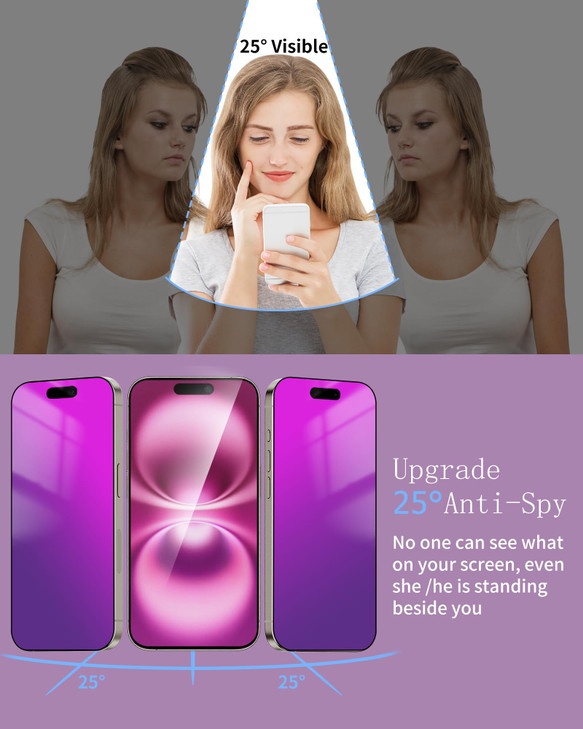 Westillux 2 Pack Gradient Tempered Glass for iPhone 16 Privacy Screen Protector for iPhone16 25° Anti-Spy Anti Blue Ligh Anti-Scratch Film with Insta