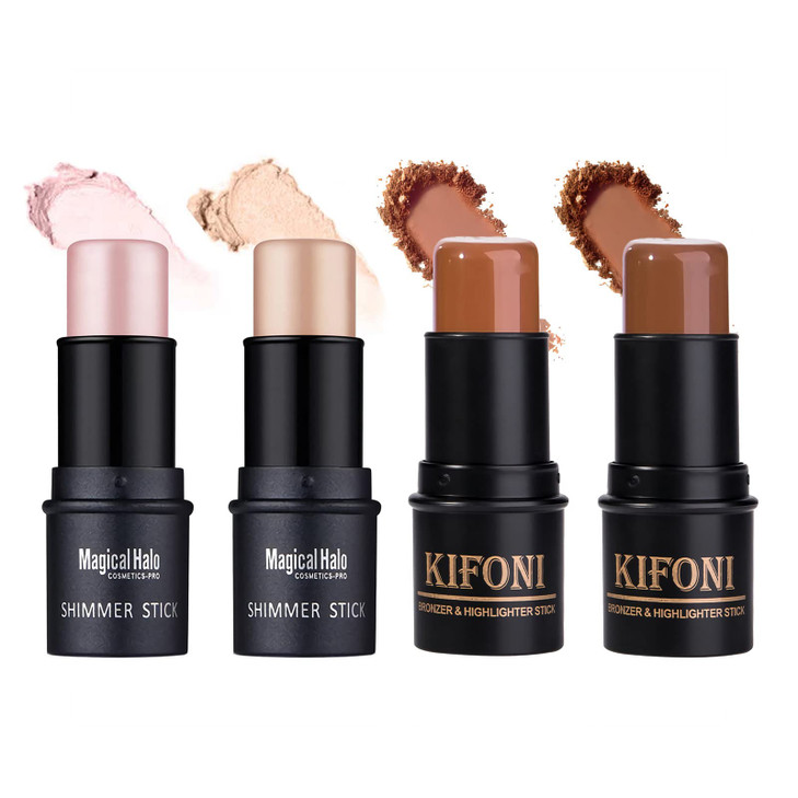 SUMEITANG 4 Pcs Cream Contour Foundation Stick Highlighter Bronzer Pen Face Brightens Shades Pencil Highlighting Shade L