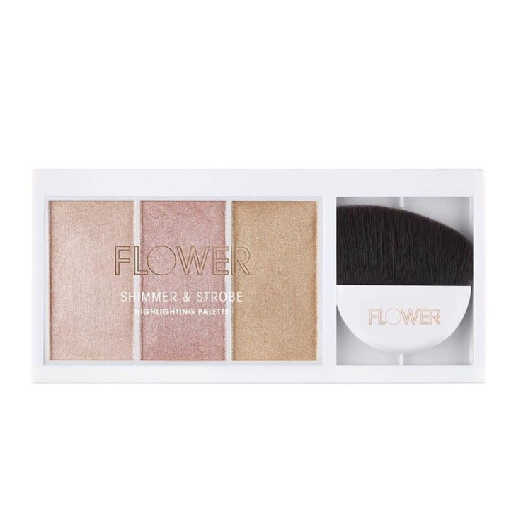 FLOWER Beauty By Drew Barrymore Shimmer Strobe Highlighting Palette Glowing Bronzer Powder Kit For Face Blendable Covera