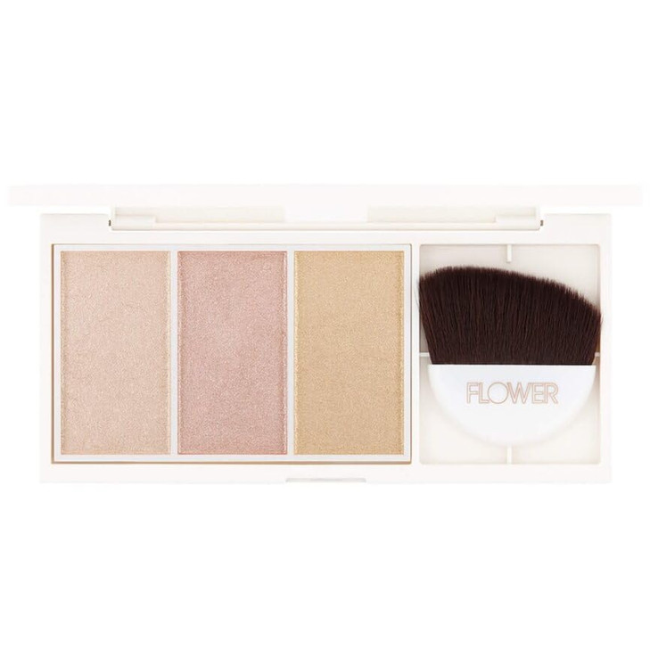 FLOWER Beauty By Drew Barrymore Shimmer Strobe Highlighting Palette Glowing Bronzer Powder Kit For Face Blendable Covera