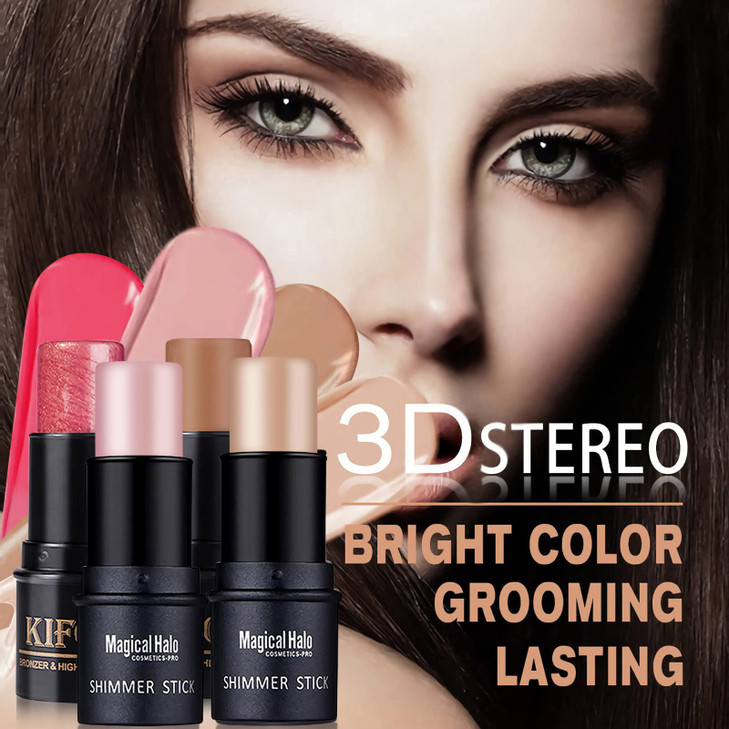 SUMEITANG 4PCS Contour Stick Highlighter And Cream Blush Stick 4 Colors Kit Moisturizer Face Brightens Shades Pencil Fac