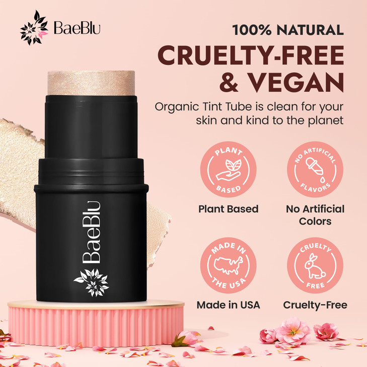 BaeBlu Organic Blush Tube Chardonnay 100 Natural Vegan Cream Blush Sticks MultiUse Bronzer Highlighter for Lips Cheeks E
