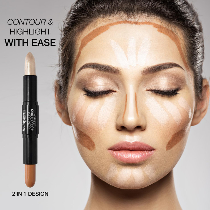 bellapierre Contour and Highlight Duo Portable Contour and Highlight Stick for a Shimmering Sculpted Look Lightweight No