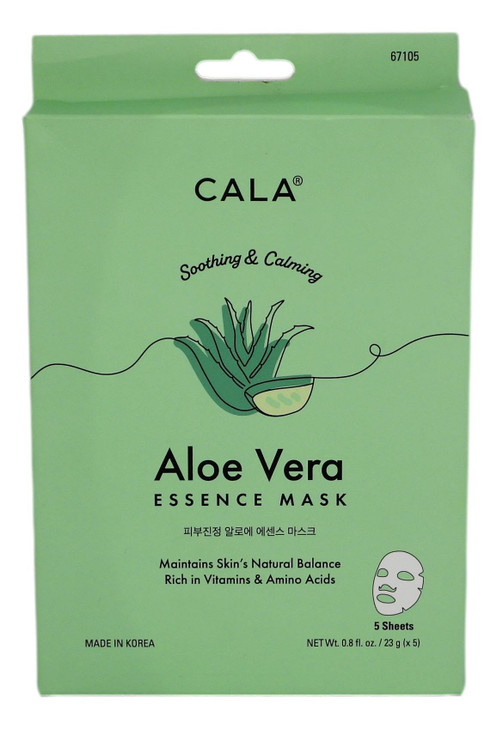 Cala Aloe Vera Essence Facial Sheet Masks 5 Pack UltraThin Face Mask Sheets with Plant Extracts Amino Acids Hydrating So