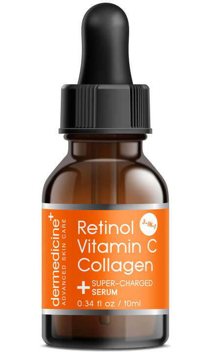 Retinol Vitamin C Collagen Super Charged AntiAging Serum for Face Pharmaceutical Grade Quality Helps Smooth Plump Fine L