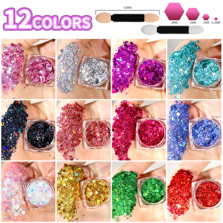 Teenitor Body Glitter Face Glitter Makeup Festival Glitter 12 Colors Face and Body Glitter Gel Hair Glitter Gel Body Mak