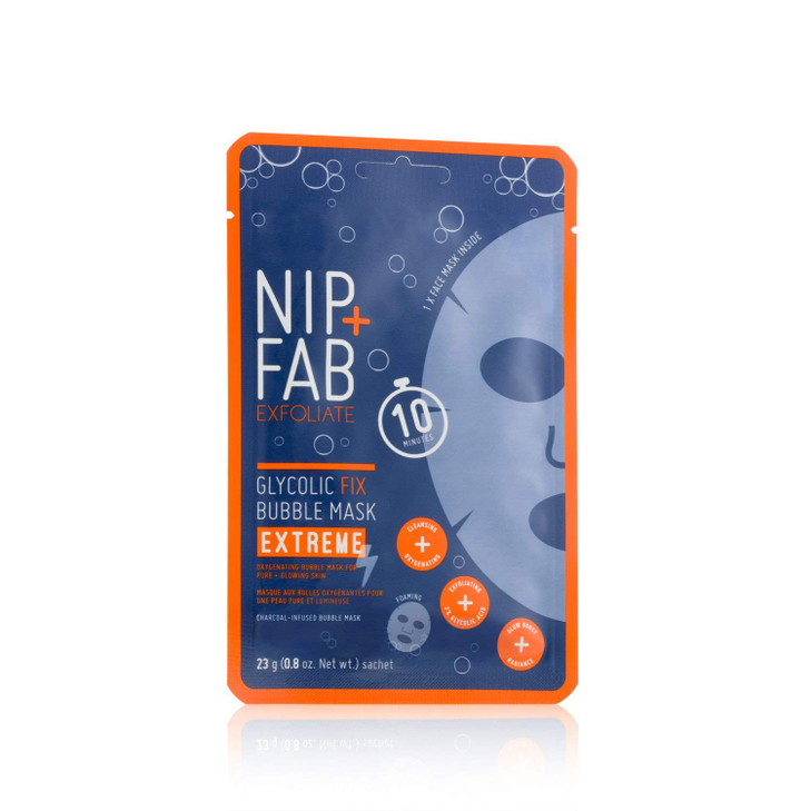 Nip Fab Glycolic Acid Fix Extreme Bubble Sheet Mask for Face with 2 Glycolic Acid Hyaluronic Acid and Charcoal Exfoliati