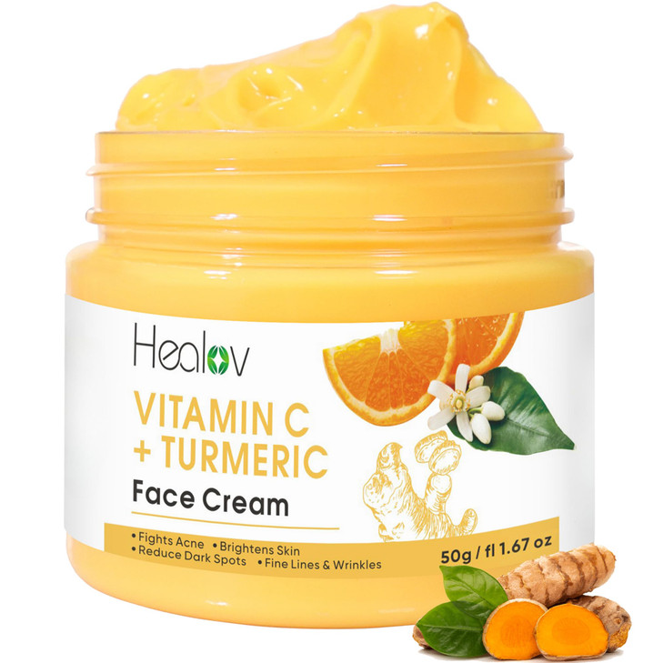 Healov Turmeric Face Cream for Dark Spots Natural Turmeric Skin Brightening Lotion for Face Body Cleanse Skin Fight Acne