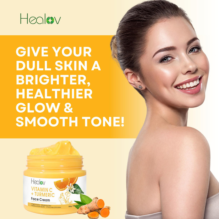 Healov Turmeric Face Cream for Dark Spots Natural Turmeric Skin Brightening Lotion for Face Body Cleanse Skin Fight Acne