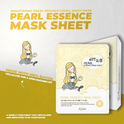 esfolio Pure Skin Mask Box Pearl Essence Sheet Mask Set Hydrating Nourishing Korean Face Masks Revitalizing Skincare for