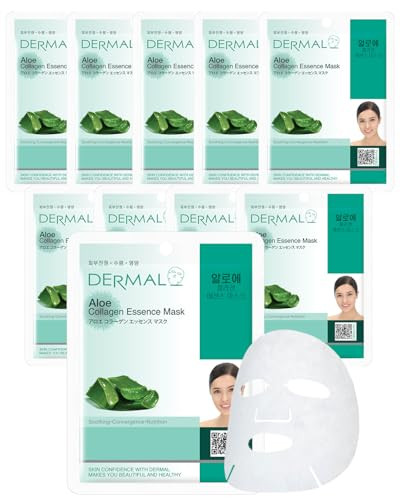 DERMAL White Collagen Essence Full Face Facial Mask Sheet 23g Pack of 10