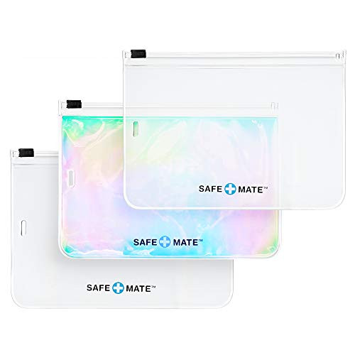 SafeMate Face Mask Storage Bags 3 Reusable Carrying Pouch Fits Most Cloth Face Masks 3 Pack 2 Frosted1 Holographic