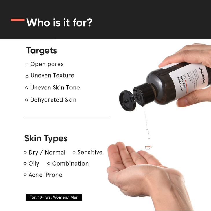 Minimalist 3 PHA Alcohol Free Hydrating Face Toner for Pore Tightening Mild Exfoliation pH Balancing Rebalancing Skin Mi