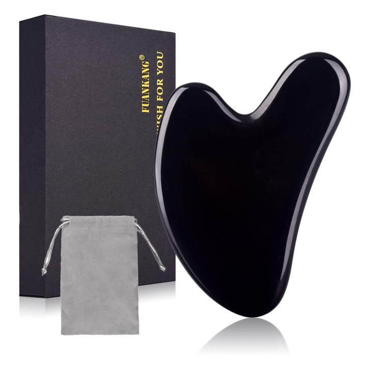 FUANKANG Gua Sha Facial Tools Black Guasha Stone for Skincare Face Body Relieve Muscle Tensions Reduce Puffiness Black