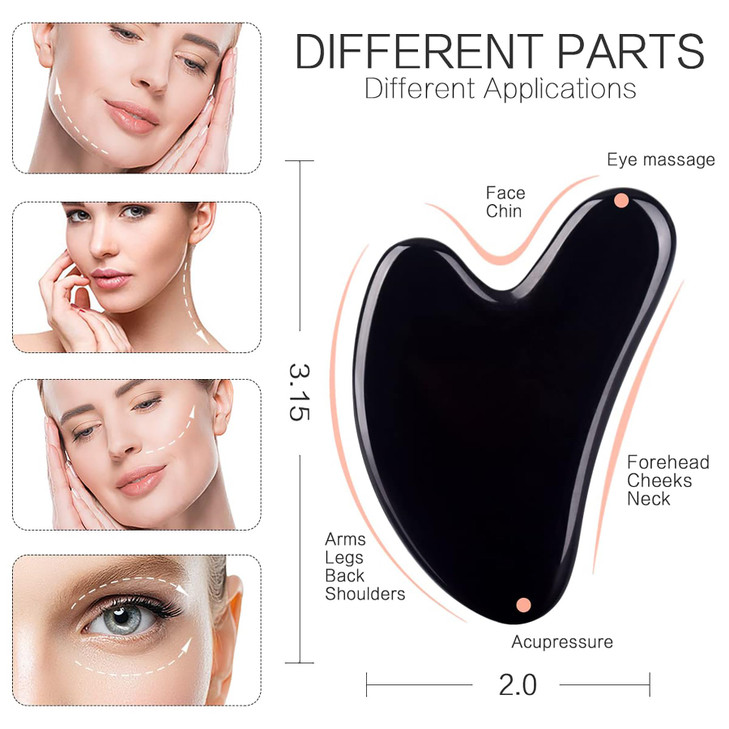 FUANKANG Gua Sha Facial Tools Black Guasha Stone for Skincare Face Body Relieve Muscle Tensions Reduce Puffiness Black