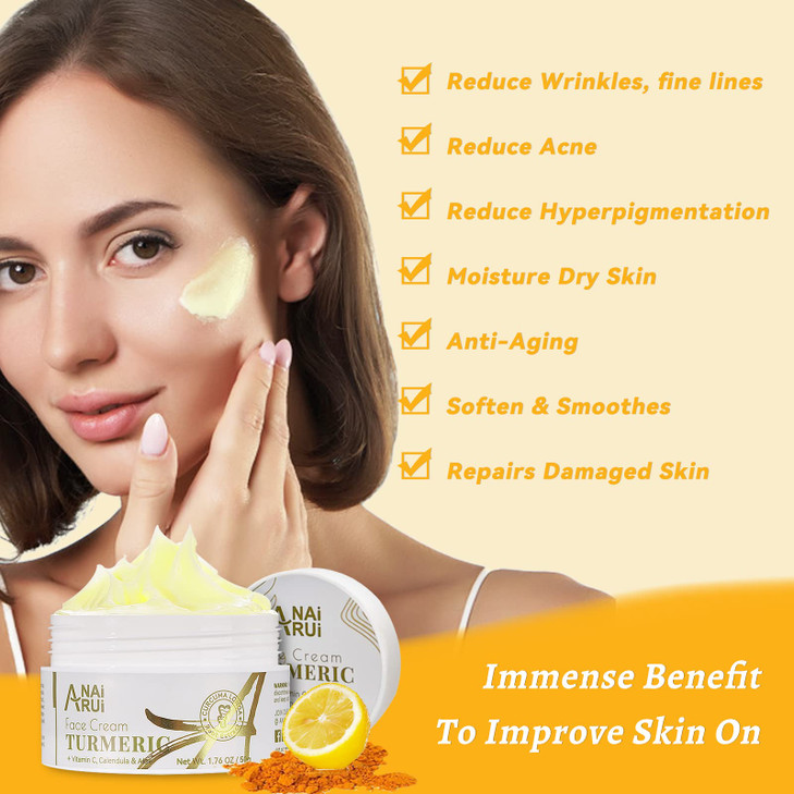 ANAI RUI Facial Moisturizer Turmeric Face Cream with Vitamin C for Hydrating Firming Tightening Skin Turmeric Vitamin C