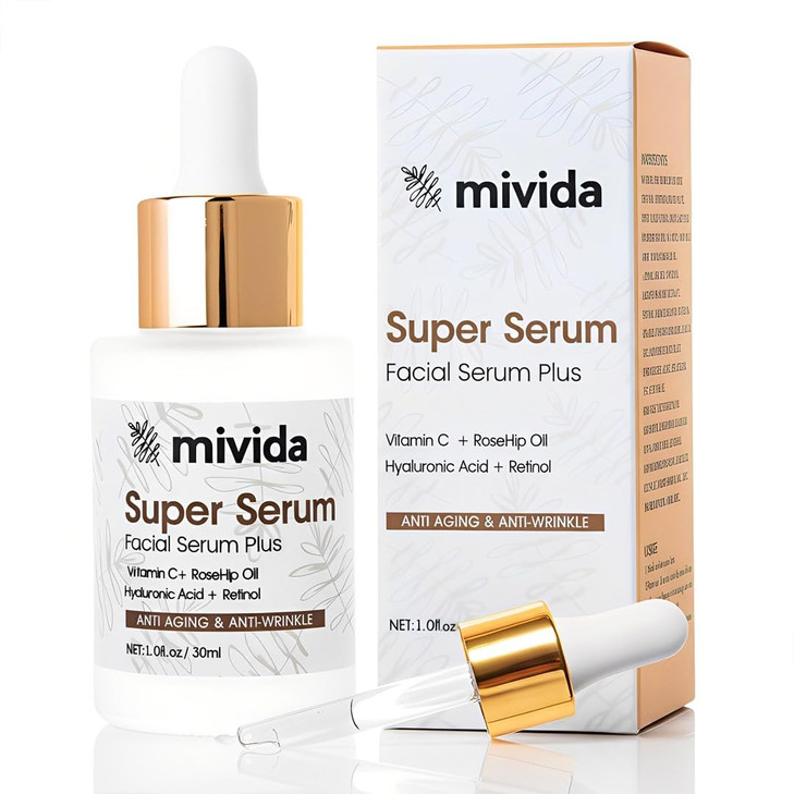 mivida 4in1 AntiAging Serum for face Retinol Vitamin C Hyaluronic Acid RoseHip Oil multi benefit Face Serum 1 Fl Oz