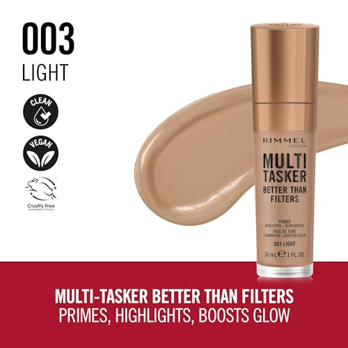 Rimmel MultiTasker Better Than Filters 003 Light Face Primer Glow Booster and Highlighter Vegan Formula AntiAgeing Benef