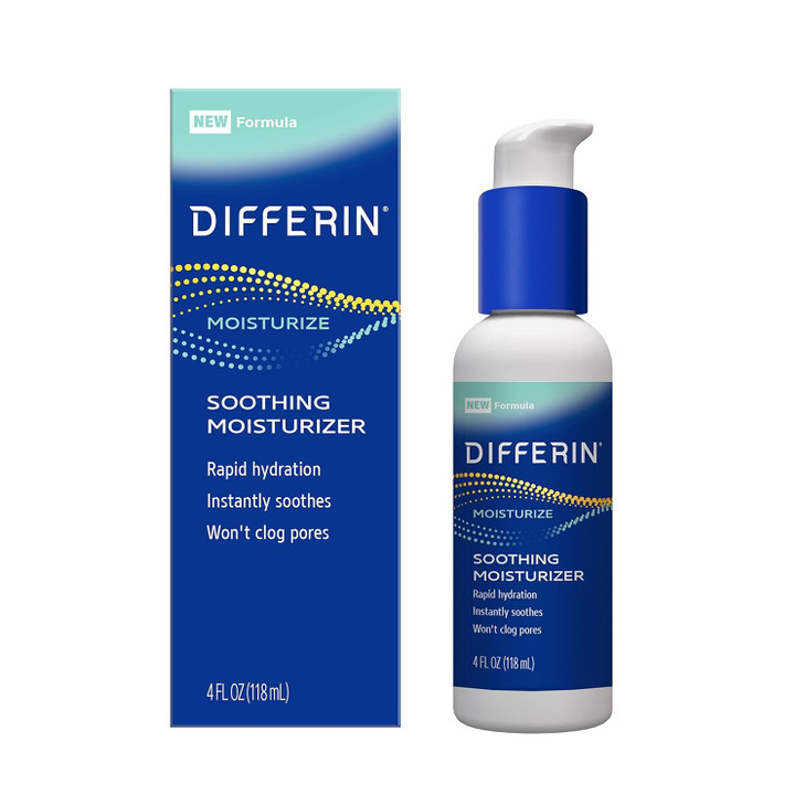 Differin Face Moisturizer Soothing Lotion for Face and Body Gentle Skin Care for Acne Prone Sensitive Skin 4 oz Packagin