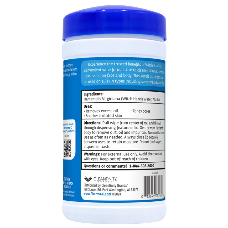 The PharmaC Company Witch Hazel Wipes 40 Wipes Daily Toner Astringent Cleansing Cloths For Face