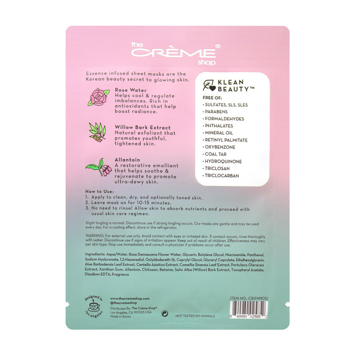 The Crme Shop Klean Beauty Essence Sheet Mask Korean Face Mask for Firming Enhancing Dull Aging Skin Rose WaterSet of 5