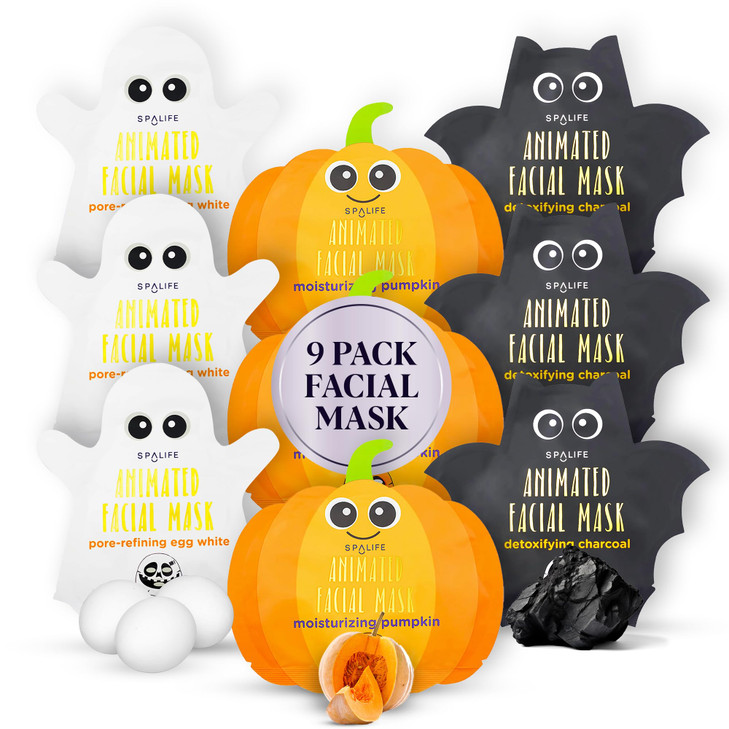 SpaLife Facial Mask Sheet Bundle Pumpkin Ghost Bat Halloween Character Mask Bundle Face Masks for Skin Care Moisturizing