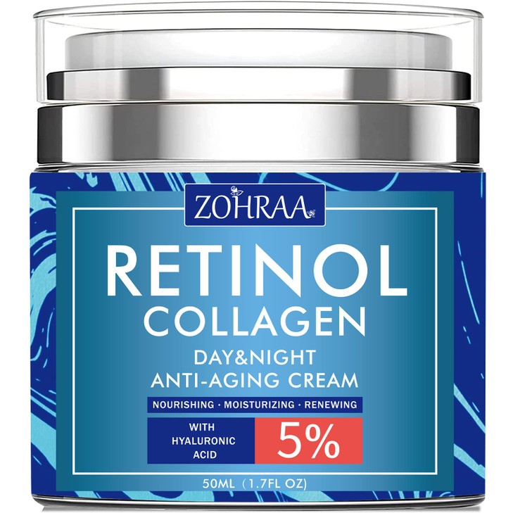 Retinol Cream for Face Facial Moisturizer with Collagen and Hyaluronic Acid AntiWrinkle Reduce Fine Lines Vitamin CE Nat