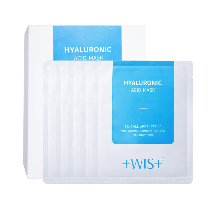 WIS Hyaluronic Acid Sheet Mask 5 EA with Hyaluronic Acid Serum and Vitamin B5 Facial Mask for Dry Skin AntiAging Mask to
