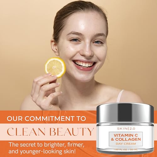 Skin 20 Vitamin C Collagen Face Moisturizer Dermatologist Tested AntiAging Skin Tightening Brightening Clean Beauty Crue