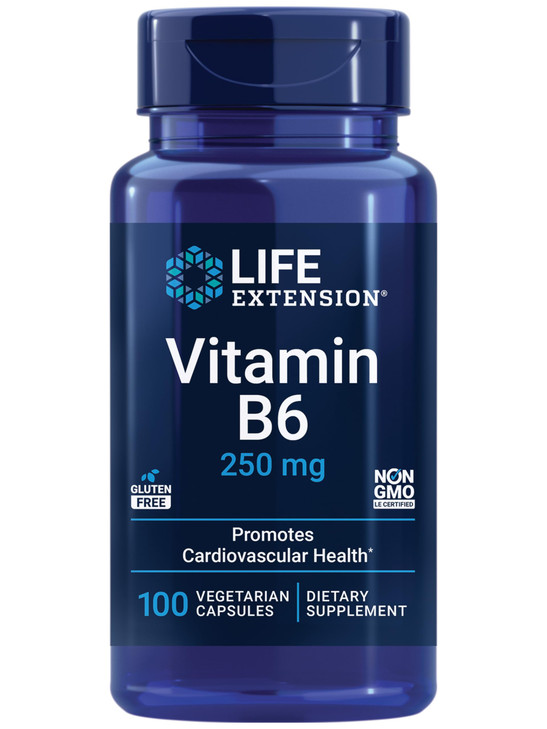 Life Extension Vitamin B6, 250 mg, high Potency, Cardiovascular Health, neurological Health, Eye Health, Healthy Kidney Function, Gluten-Free, Non-GM online at globaldelivered
