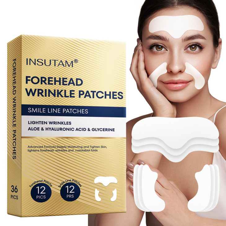 Insutam Forehead Wrinkle Patches for Antiwrinkles Smile Line Remover Pads Overnight Lift Lines Treatment 12prs