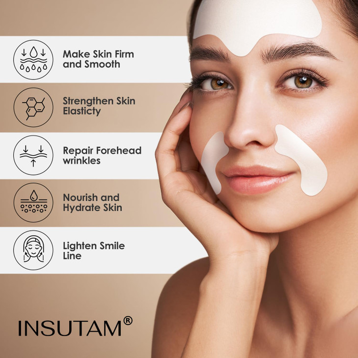 Insutam Forehead Wrinkle Patches for Antiwrinkles Smile Line Remover Pads Overnight Lift Lines Treatment 12prs