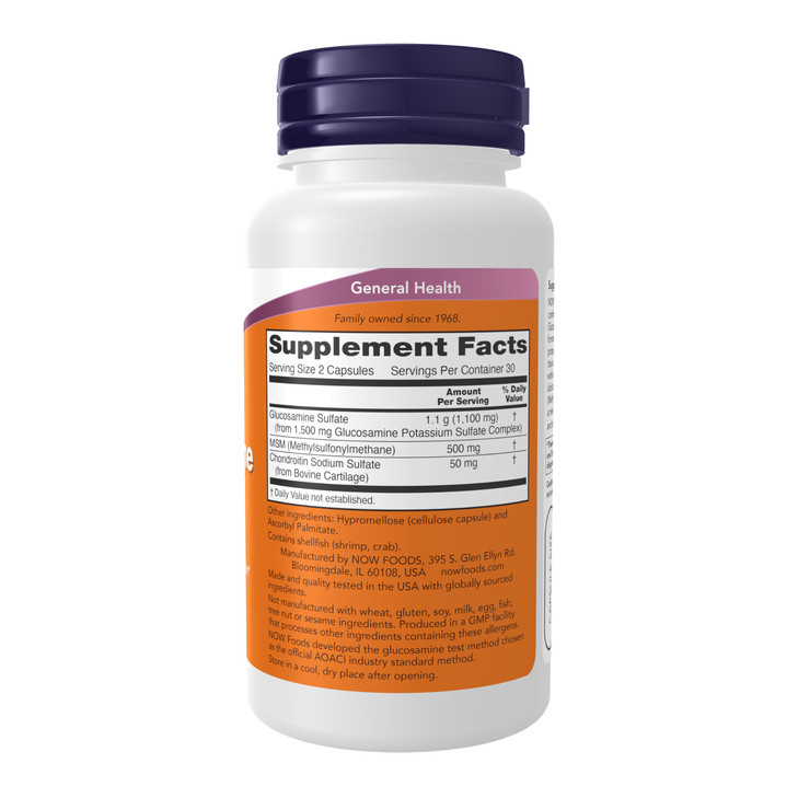 NOW Foods Supplements, Glucosamine & MSM plus Chondroitin Sulfate, Joint Health*, 60 Veg Capsules