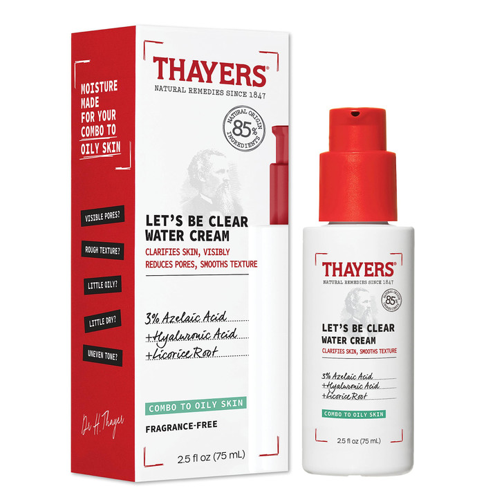 THAYERS Lets Be Clear Water Face Cream Moisturizer with Azelaic Acid and Hyaluronic Acid Skin Care for Combination to Oi
